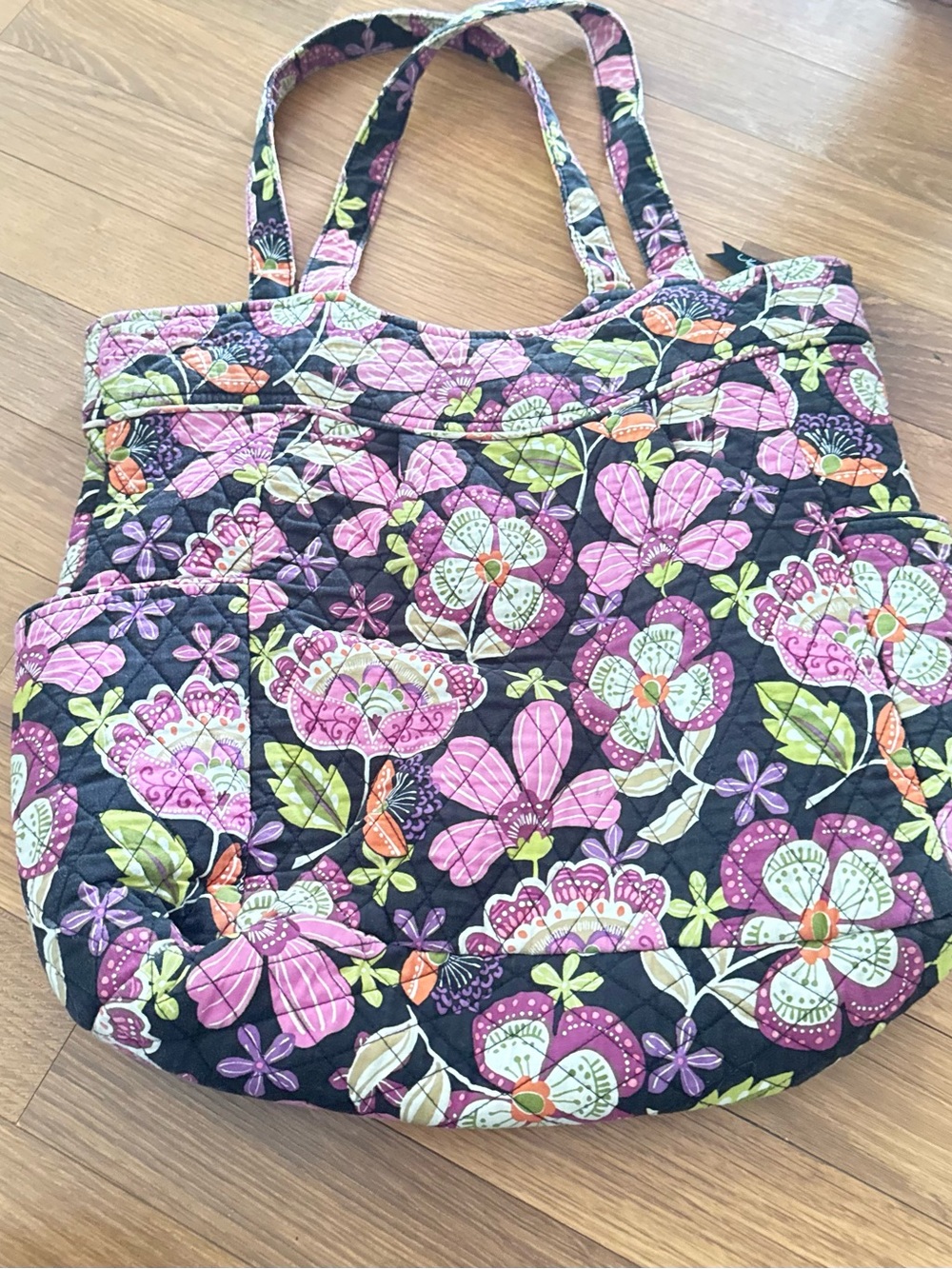 Vera Bradley Quilted Floral Tote - Pink, Green & Black